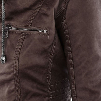 Hooded Leather Jacket for Women
