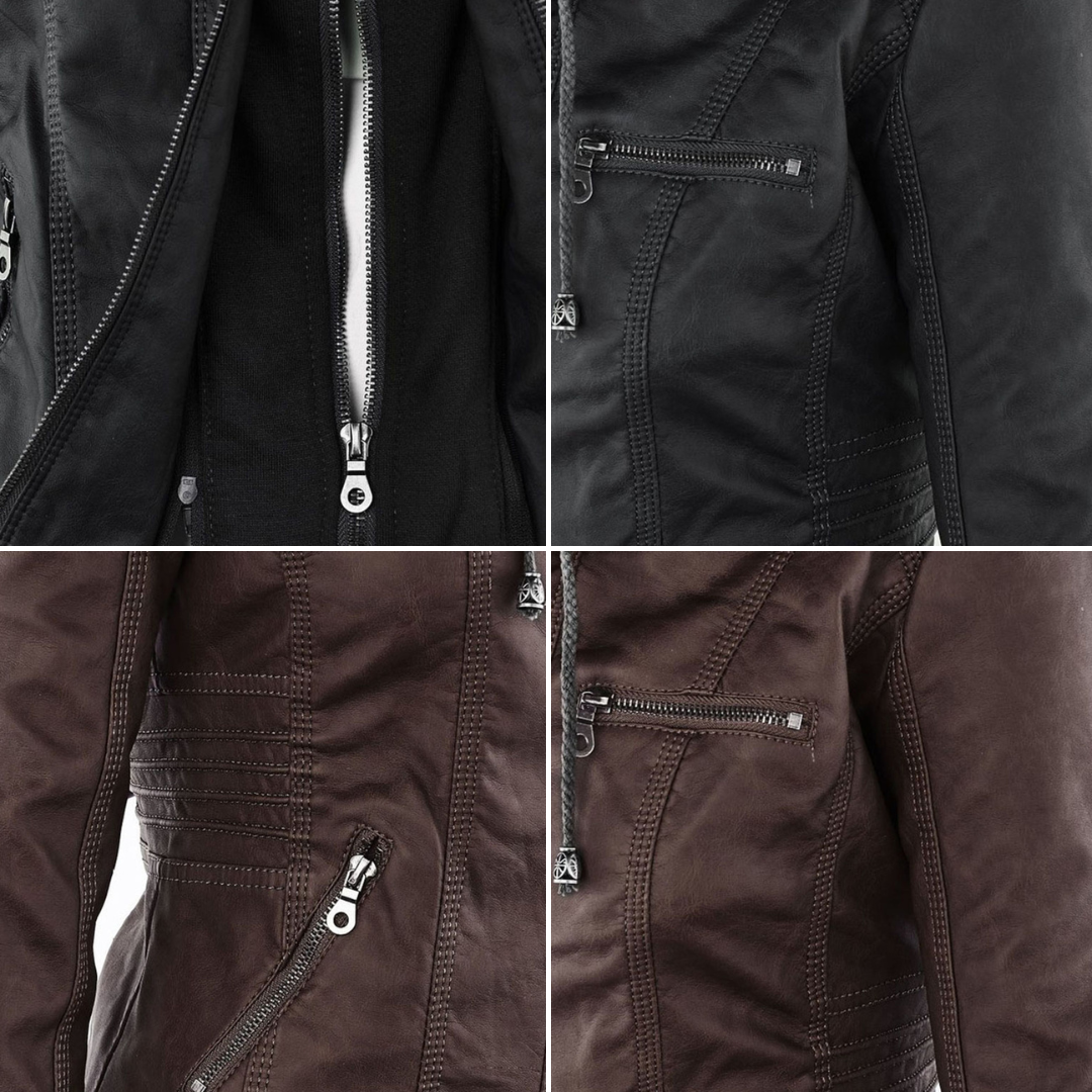 Hooded Leather Jacket for Women