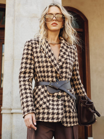 Macie | Houndstooth Belted Blazer