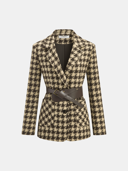 Macie | Houndstooth Belted Blazer