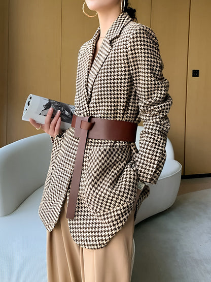Della | Houndstooth Split Blazer With Belt