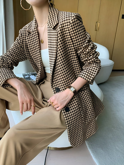 Della | Houndstooth Split Blazer With Belt