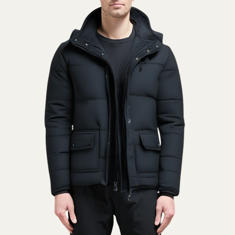 Men’s Structured Padded Puffer Jacket with Detachable Hood