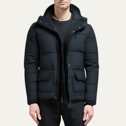 Men’s Structured Padded Puffer Jacket with Detachable Hood