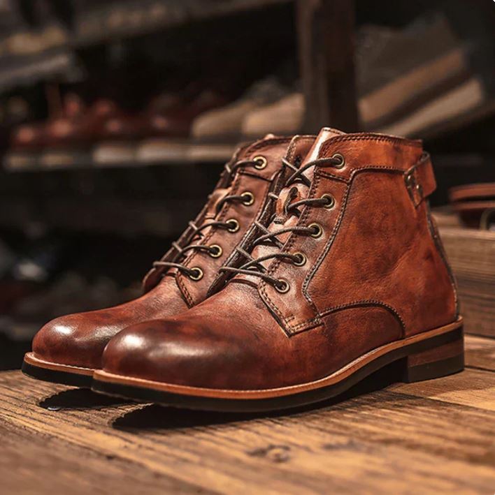 Men's Dark Brown Leather Ankle Boots - Comfortable Classic Style