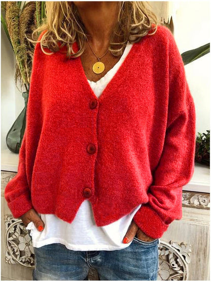 Warm Women's V-Neck Wool Cardigan Sweater