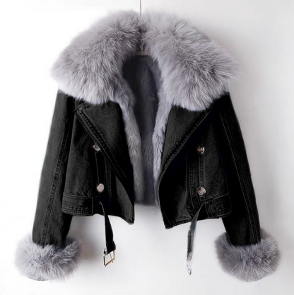 Faux Fur Lined Denim Jacket for Women
