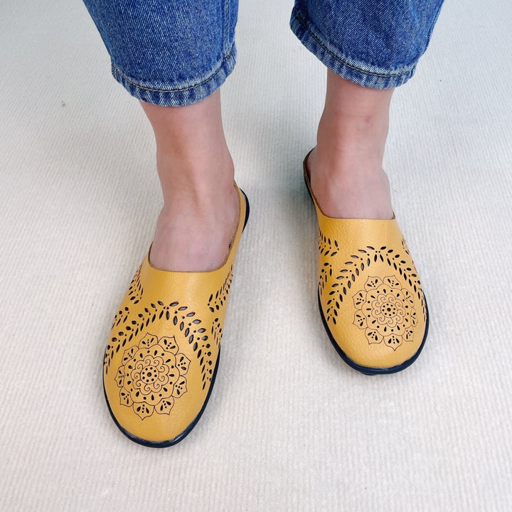 Elegant and comfortable orthopedic shoes in amber