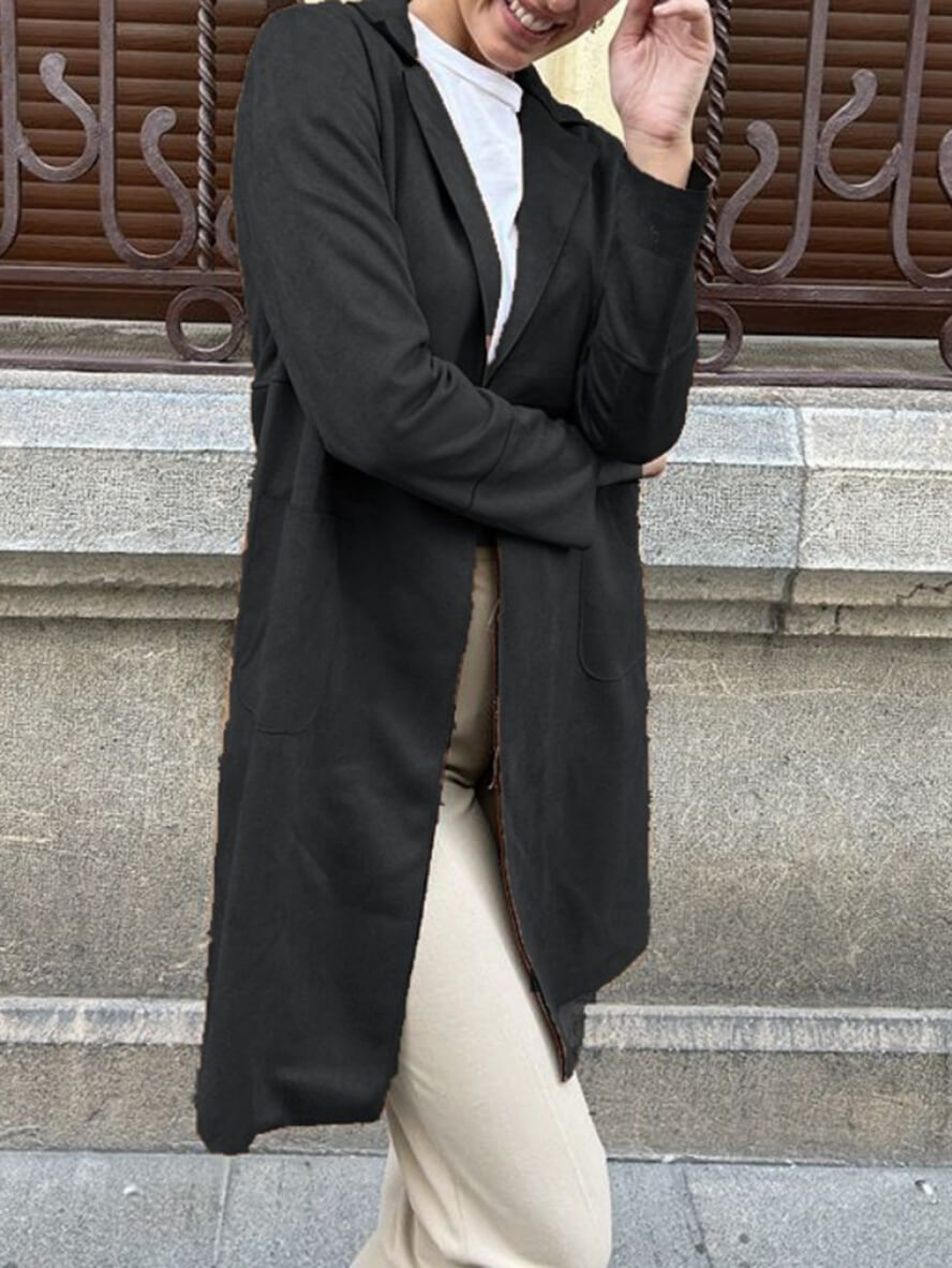 Classic Women's Suede Open Front Jacket with Pockets