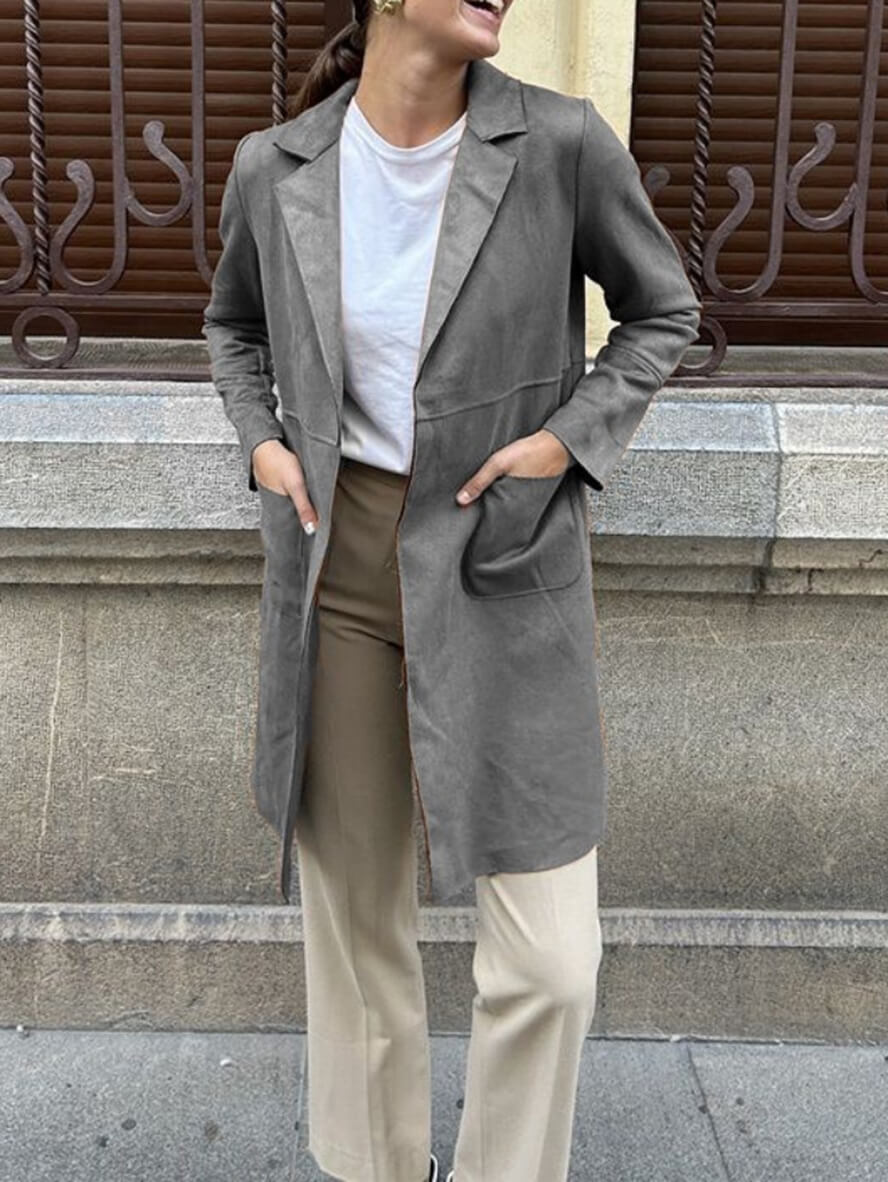 Classic Women's Suede Open Front Jacket with Pockets