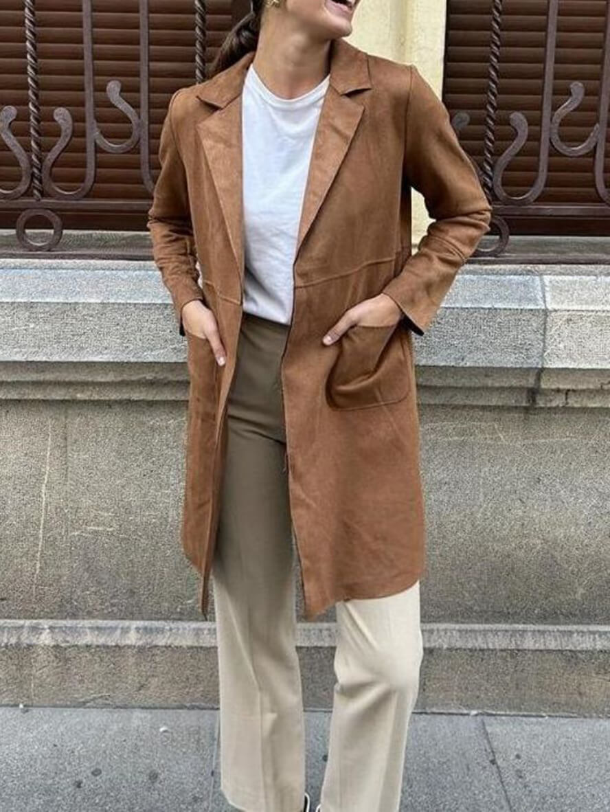 Classic Women's Suede Open Front Jacket with Pockets