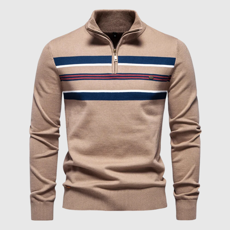 Men’s Modern Quarter Zip Stripe Knit Sweater