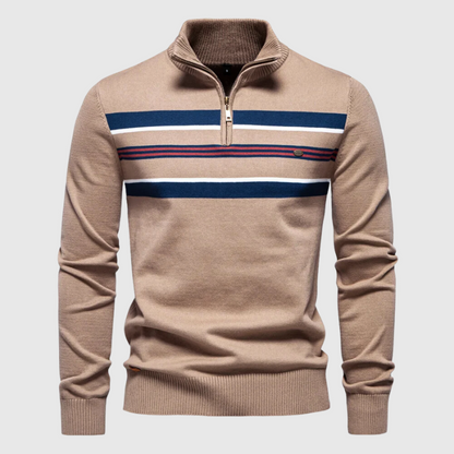 Men’s Modern Quarter Zip Stripe Knit Sweater