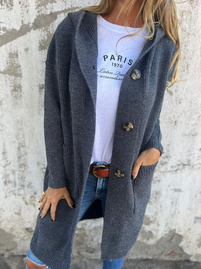 Indie – Women's Long Knit Cardigan with Buttons