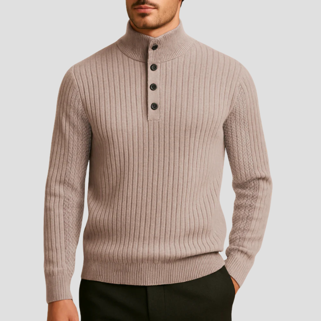 Men’s Ribbed Mock Neck Button Sweater