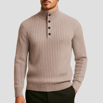 Men’s Ribbed Mock Neck Button Sweater