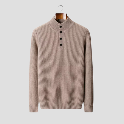 Men’s Ribbed Mock Neck Button Sweater