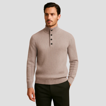 Men’s Ribbed Mock Neck Button Sweater