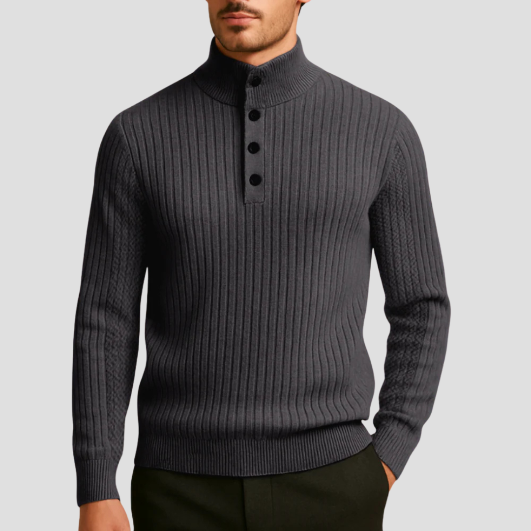 Men’s Ribbed Mock Neck Button Sweater