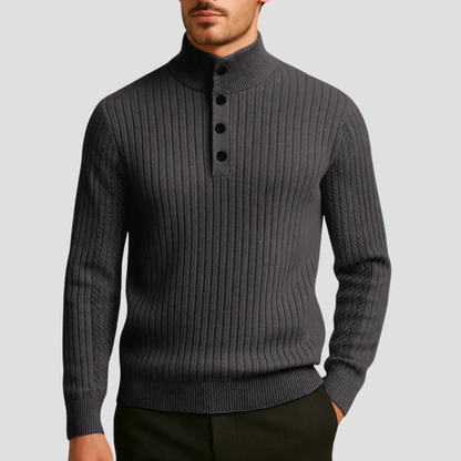 Men’s Ribbed Mock Neck Button Sweater