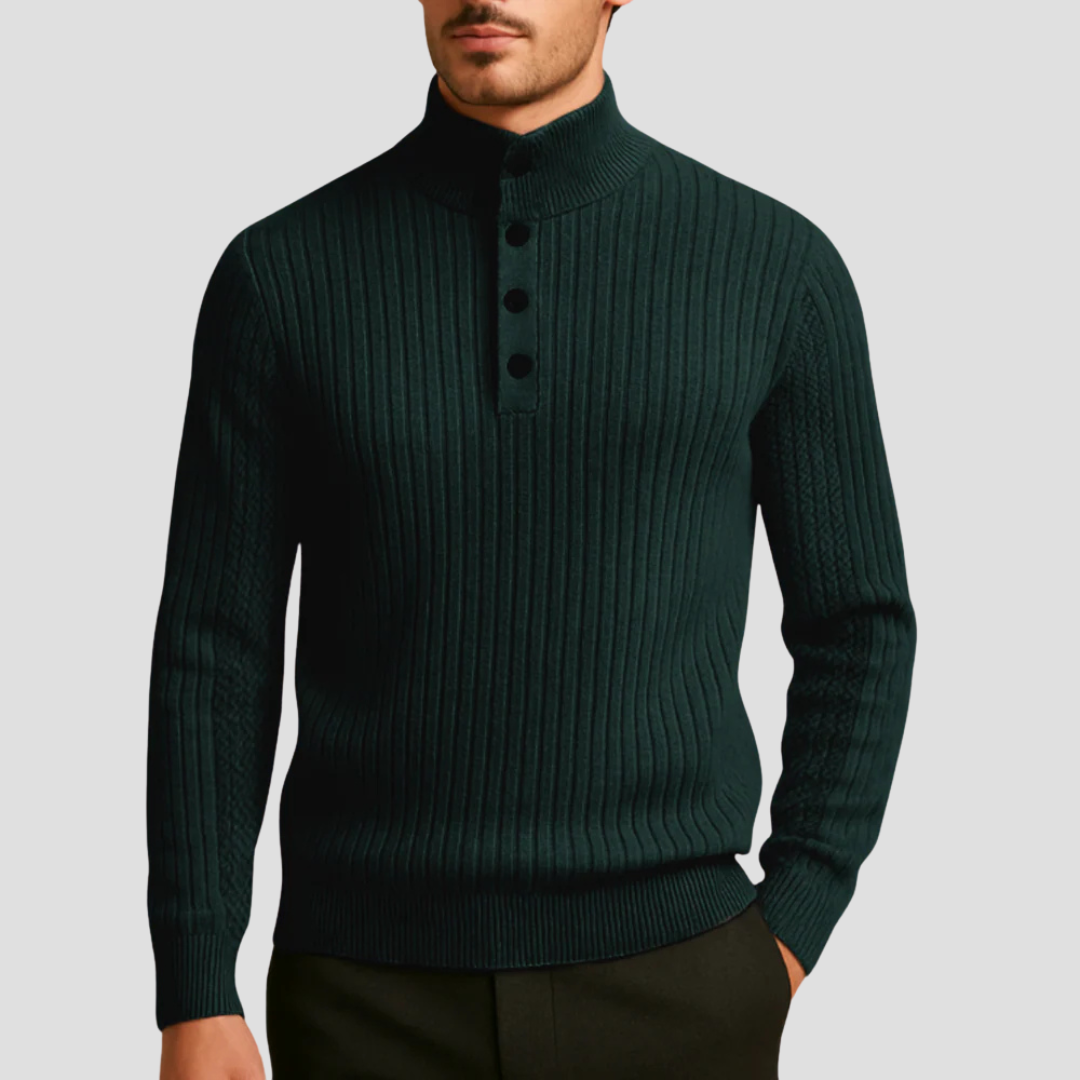 Men’s Ribbed Mock Neck Button Sweater