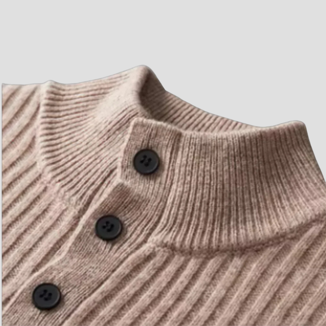 Men’s Ribbed Mock Neck Button Sweater