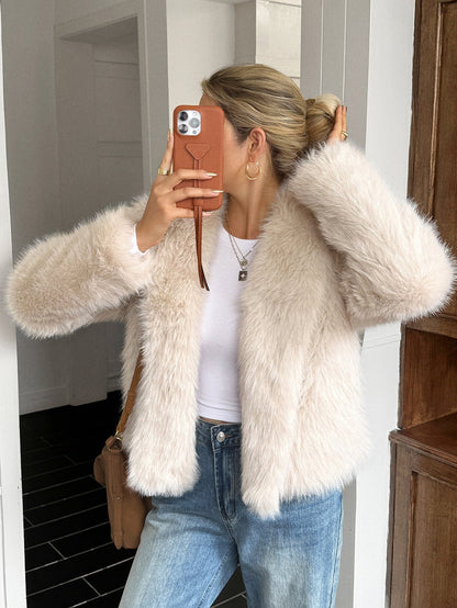 Jen | Luxury Fleece Coat with Fur Collar