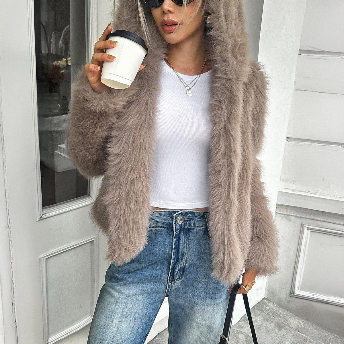 Jen | Luxury Fleece Coat with Fur Collar