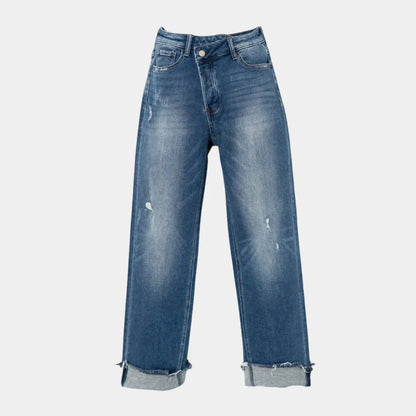 Isla Jeans | High Waist Straight-Leg Distressed Cuffed Jeans