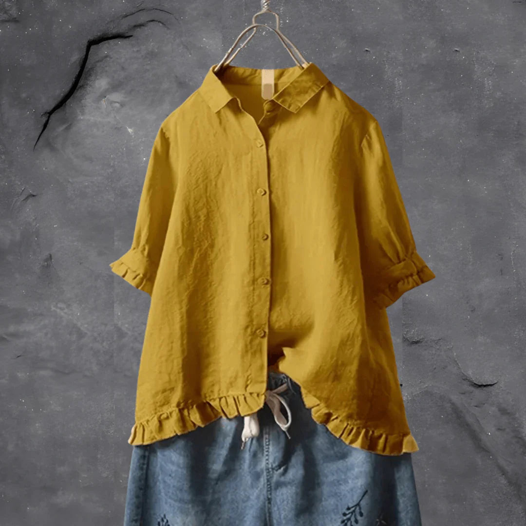 Isma Blouse | Elegant Button-Up Ruffle Hem Blouse