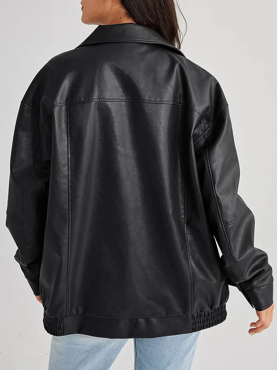 Ivana | Oversized Leather Bomber Jacket for Women – Effortlessly Stylish Design