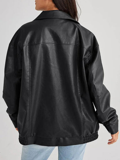 Ivana | Oversized Leather Bomber Jacket for Women – Effortlessly Stylish Design
