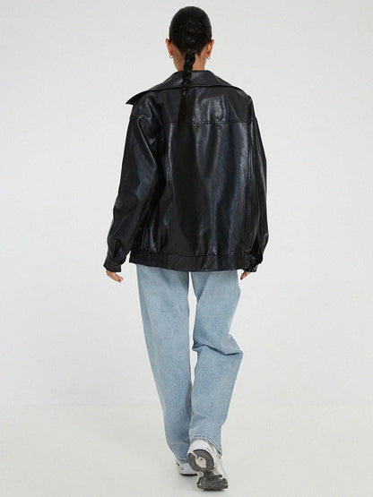 Ivana | Oversized Leather Bomber Jacket for Women – Effortlessly Stylish Design
