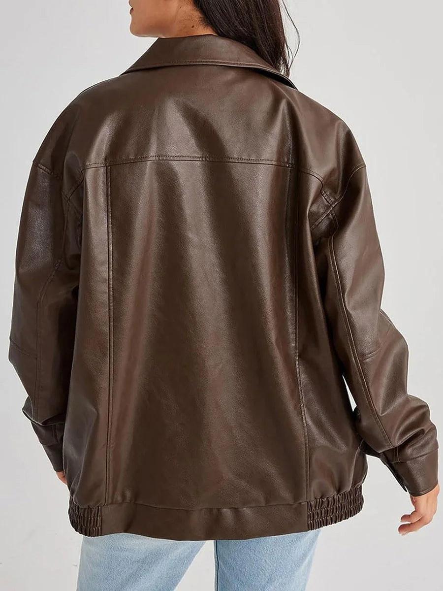 Ivana | Oversized Leather Bomber Jacket for Women – Effortlessly Stylish Design