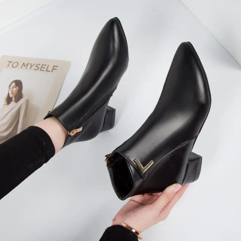 Women's Low Heel Zip Up Ankle Boots - BritishElegance
