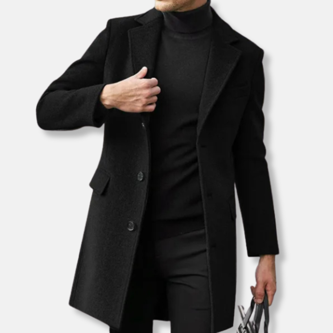 Men’s Oversized Double-Breasted Knee-Length Overcoat