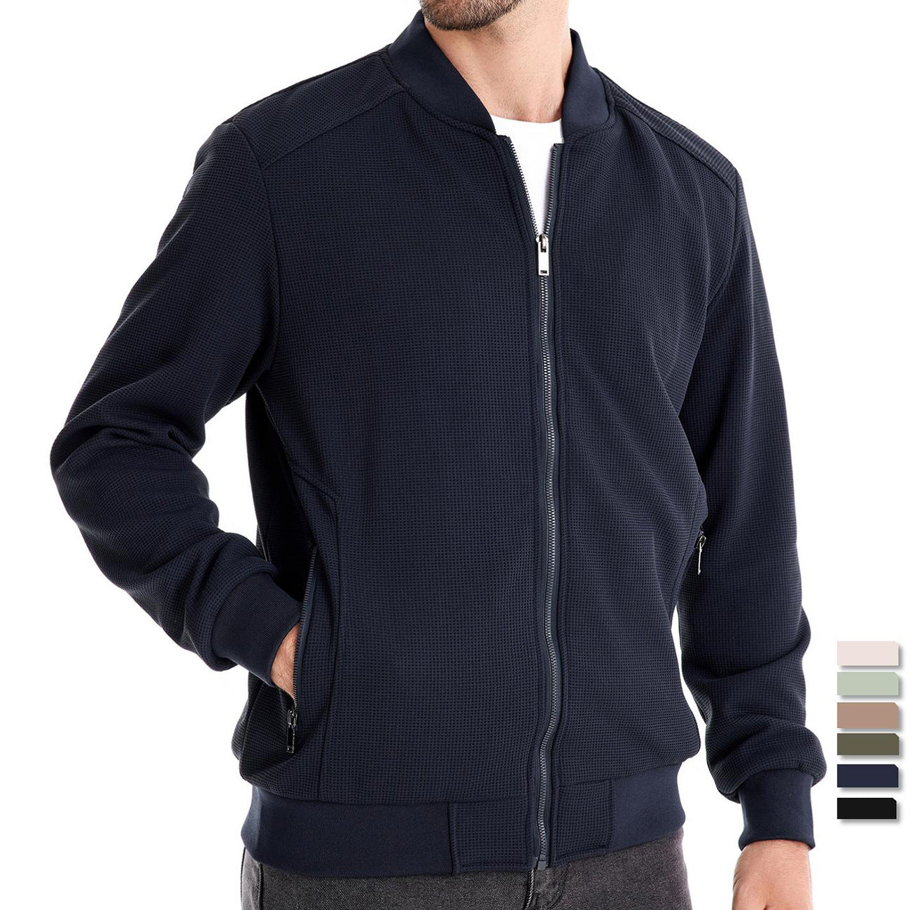 Men’s Stylish Textured Knit Bomber Jacket