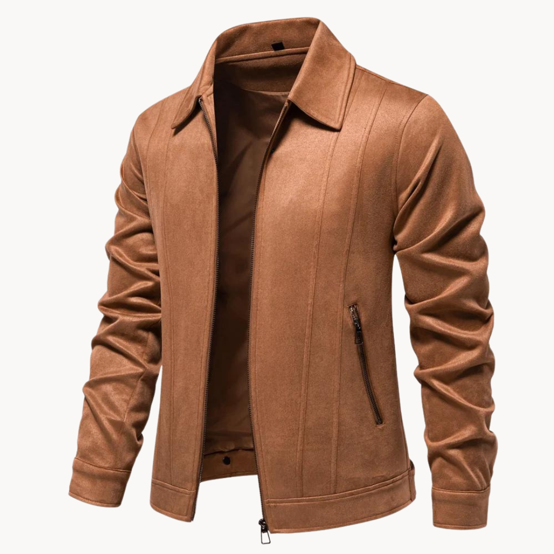Slim Faux Suede Leather Jacket - BritishElegance
