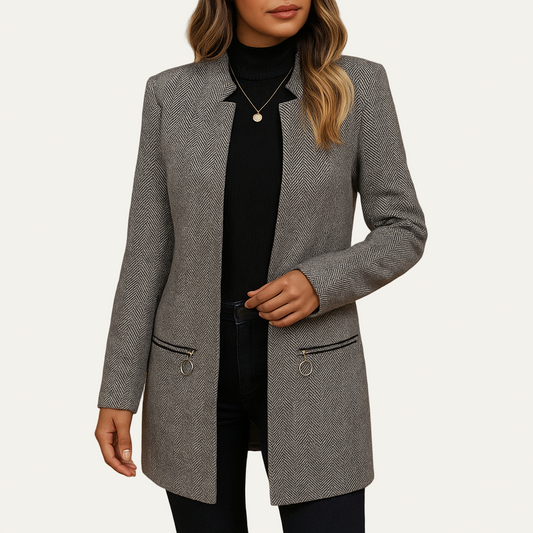 Women’s Tailored Collarless Herringbone Coat