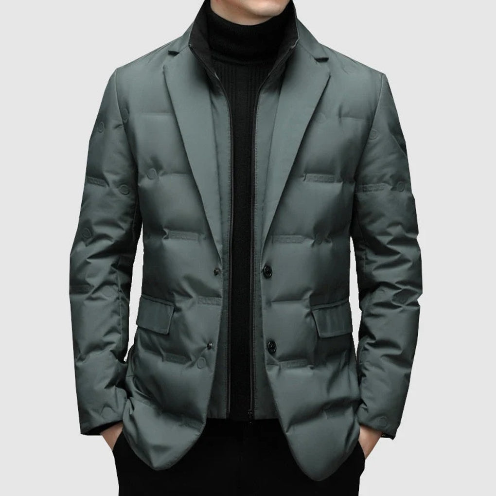 Men’s Warm Stand Collar Two Piece Look Winter Blazer Jacket