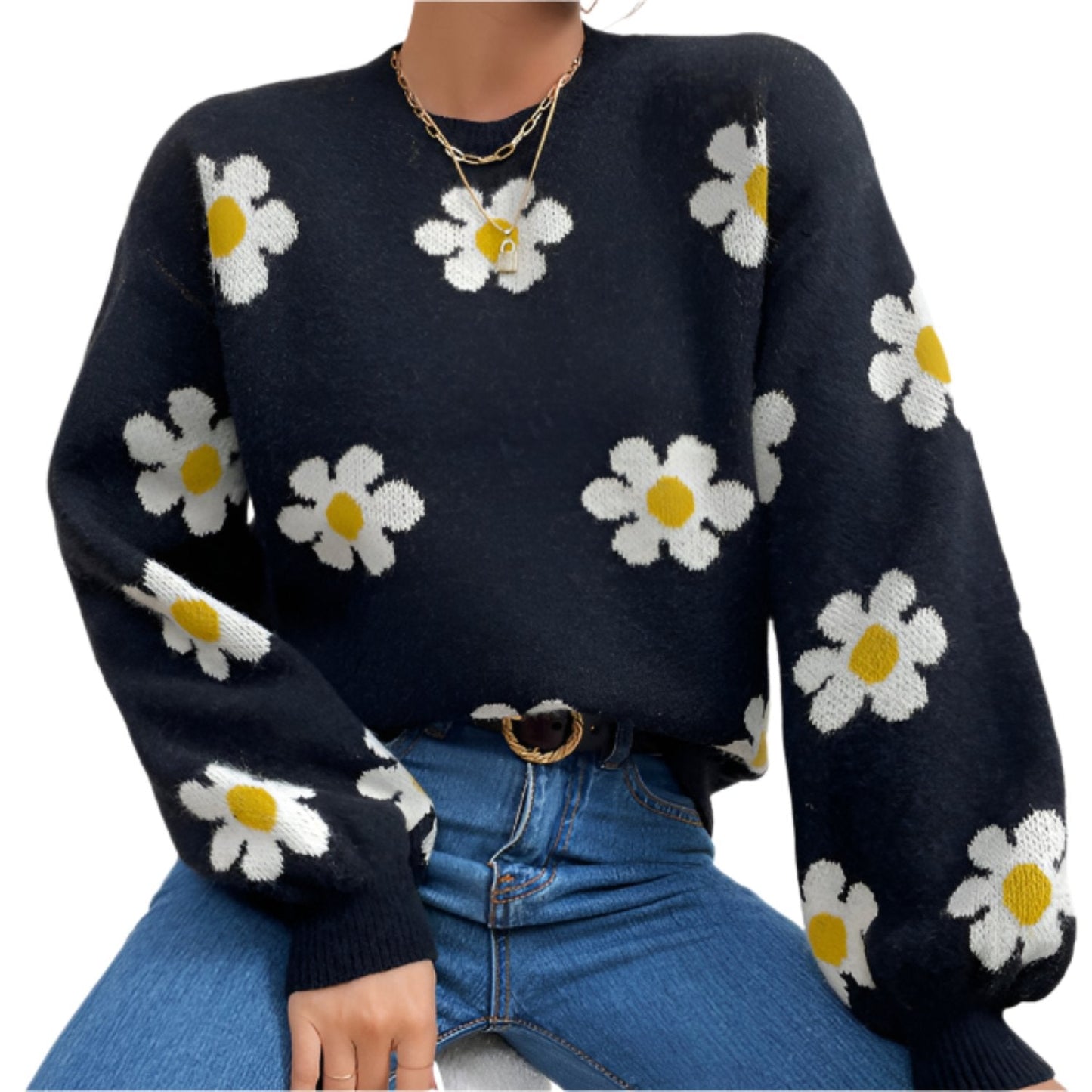 Casual Floral Pattern Women's Sweater - BritishElegance