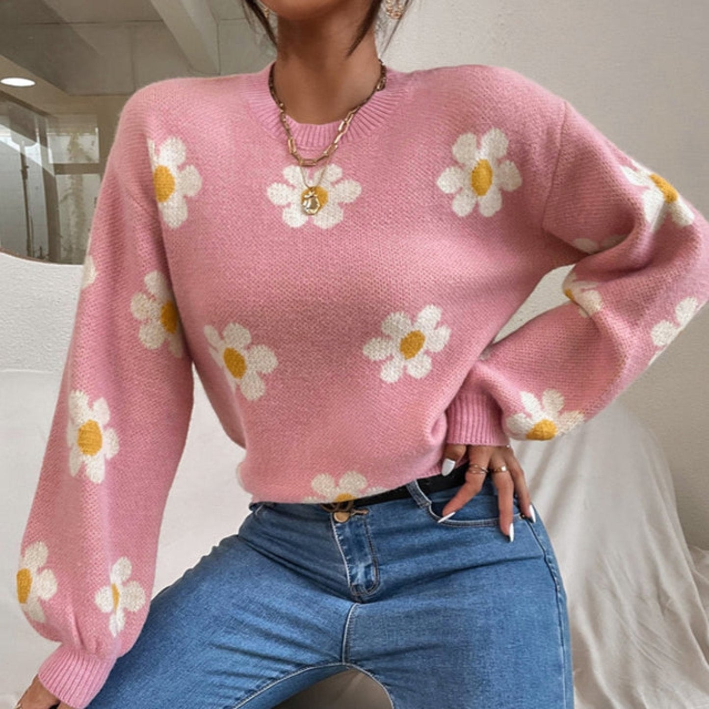 Casual Floral Pattern Women's Sweater
