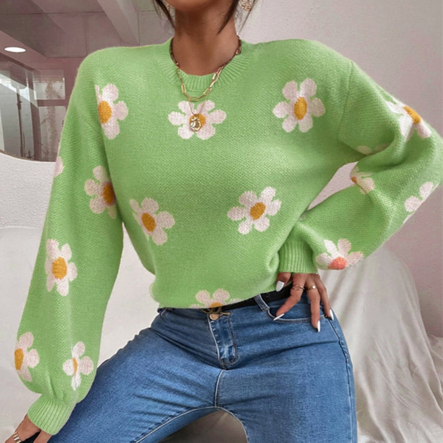 Casual Floral Pattern Women's Sweater