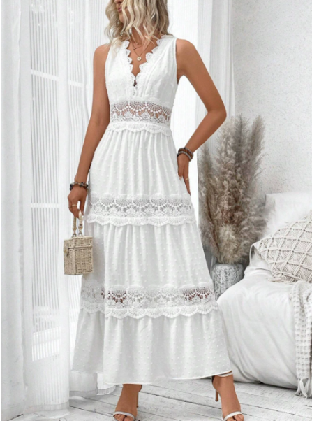 Beautiful Lace V-Neck Women's Dress - BritishElegance