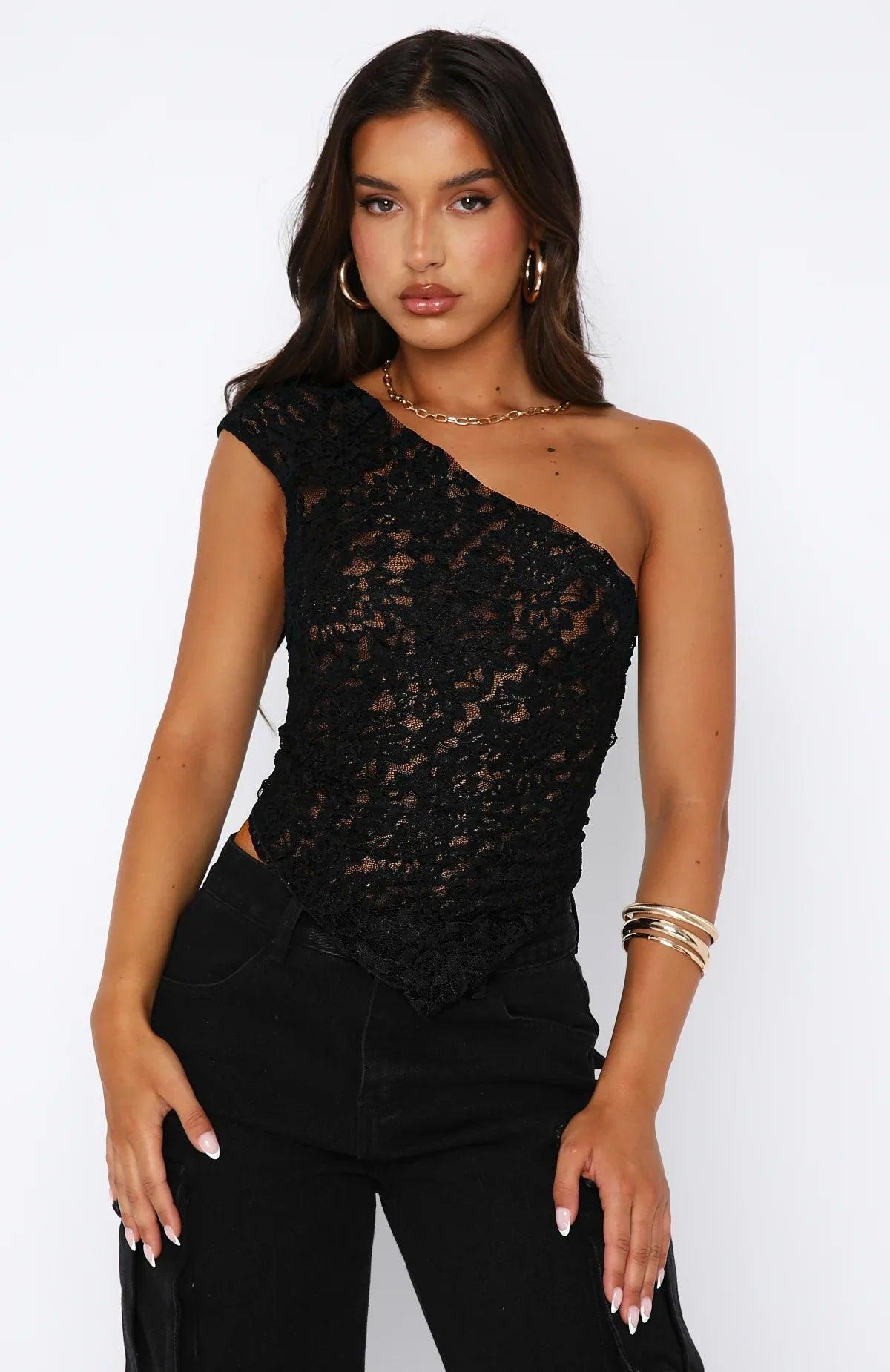 Judy Top | Open Back One-Shoulder Lace Top