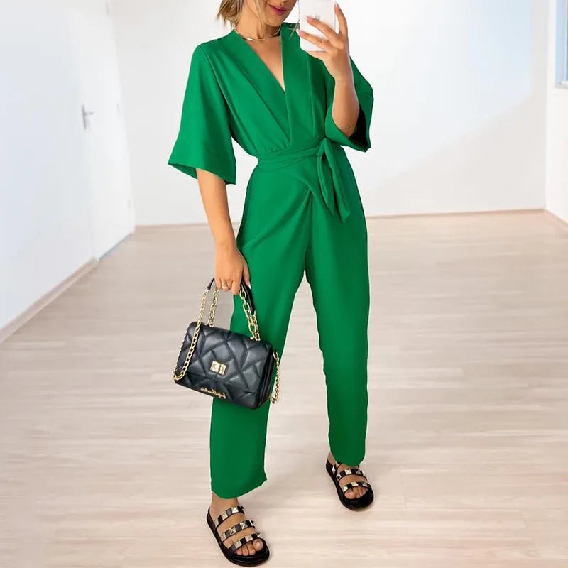 Slim Fit Women's Classic Jumpsuit with Cinched Waist - BritishElegance