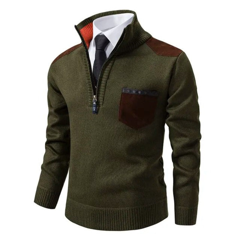 Men’s Contrast Patch Utility Quarter Zip Sweater