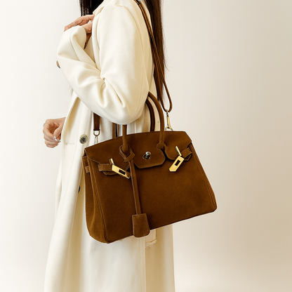 Kelly | Suede shoulder bag with gold hardware