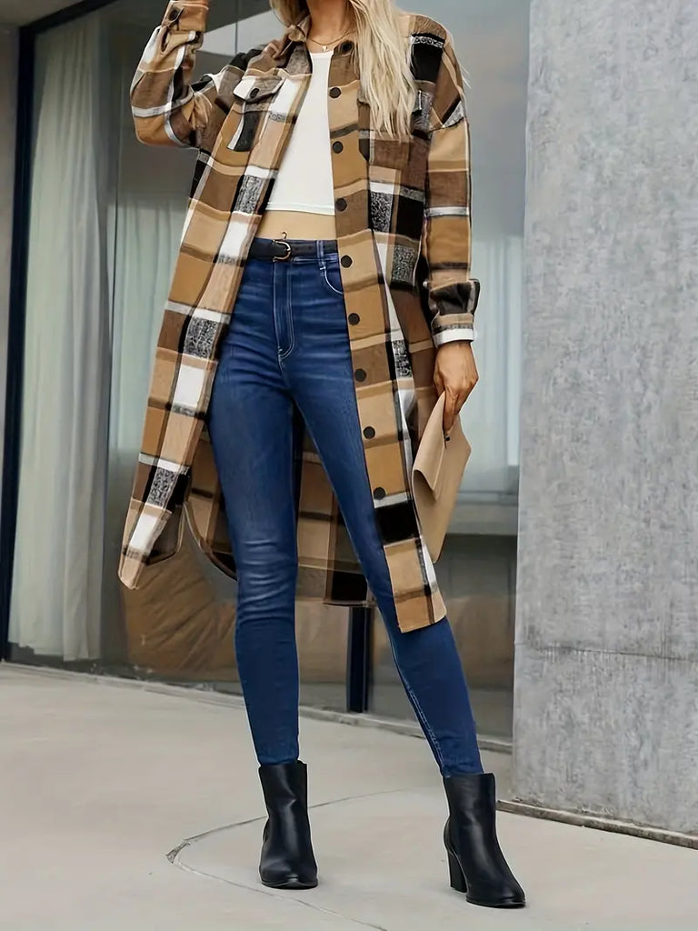 Warm Plaid Winter Coat for Women - BritishElegance