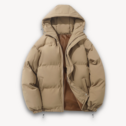 Men's Puffer Jacket with Hood - Warm Winter Outerwear for Adults - Lightweight Polyester